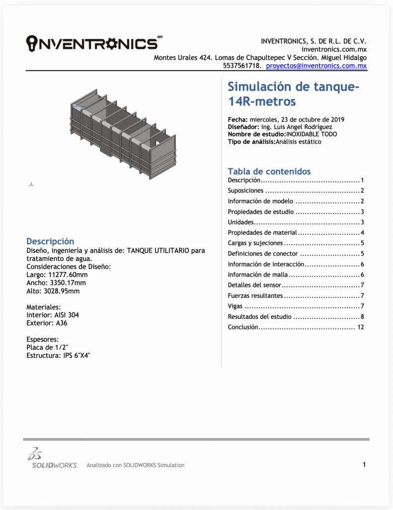 Reporte de validación de ingeniería mecánica por elementos finitos de Inventronics